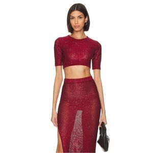 Misa Los Angeles Sparkling Deep Red Top and Skirt